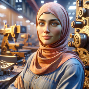 create a photo-realistic picture of an experienced Sheet Metal Worker who is a professional in the manufacturing sector, unreal engine, ray-tracing, realistic skin, medium contrast, warmth 6300k, manufacture on the background, no words