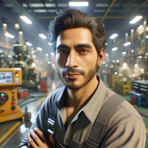 create a photo-realistic picture of an experienced Hydraulic Technician who is a professional in the manufacturing sector, unreal engine, ray-tracing, realistic skin, medium contrast, warmth 6300k, manufacture on the background, no words