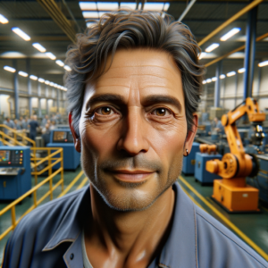 create a photo-realistic picture of an experienced Machinist who is a professional in the manufacturing sector, unreal engine, ray-tracing, realistic skin, medium contrast, warmth 6300k, manufacture on the background, no words